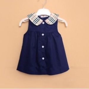 Navy Burberry imitation plaid doll collar